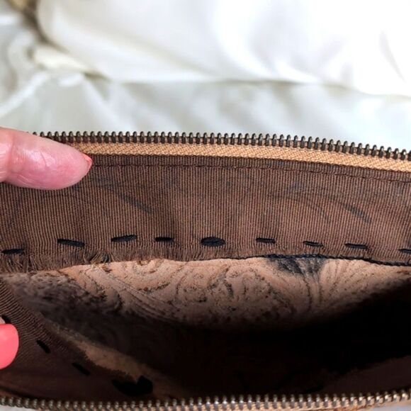 Western Artisan Hand Tooled Leather -Small Zip Pouchette - Picture 7 of 12